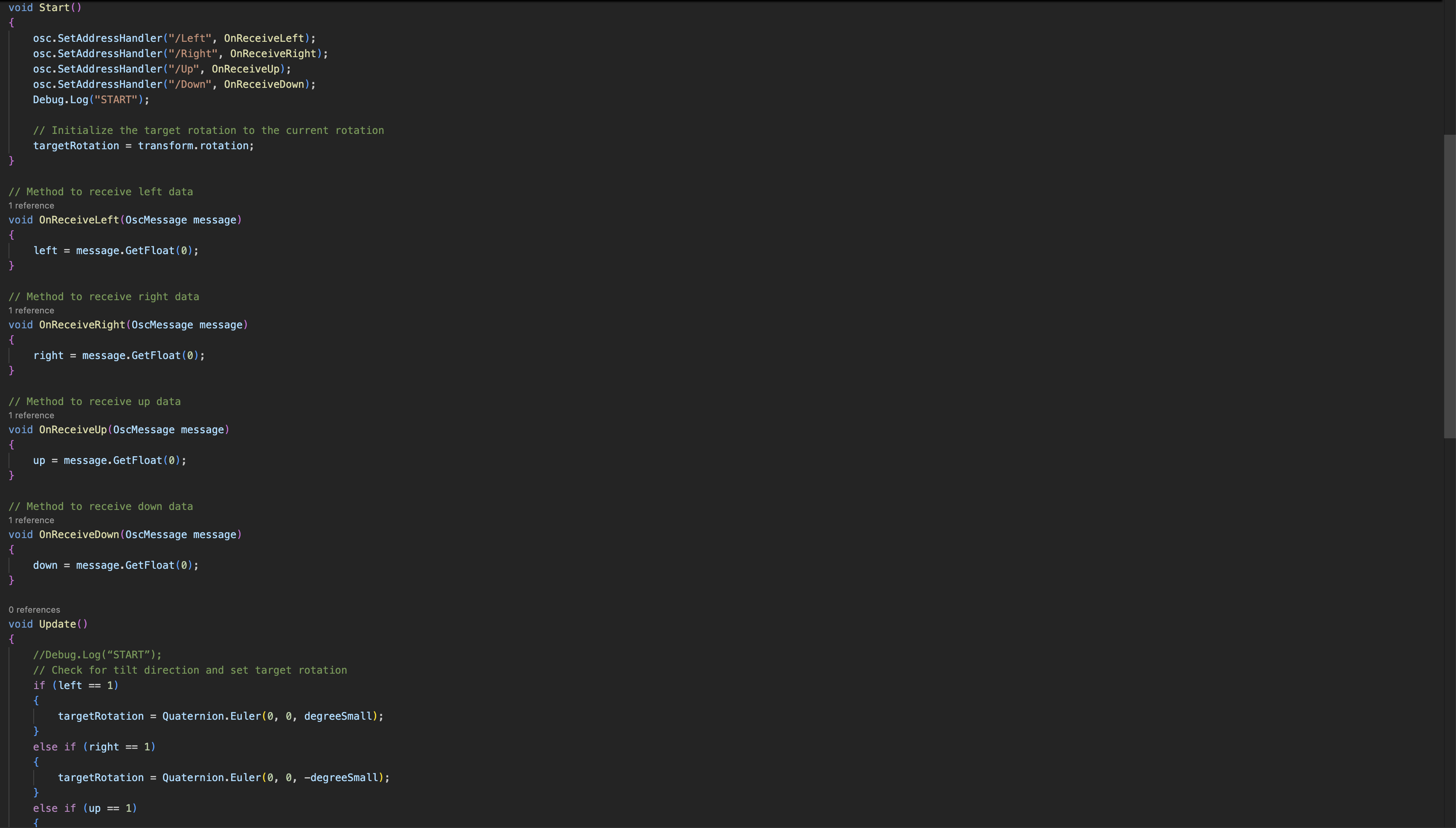 OSC data sent to Unity