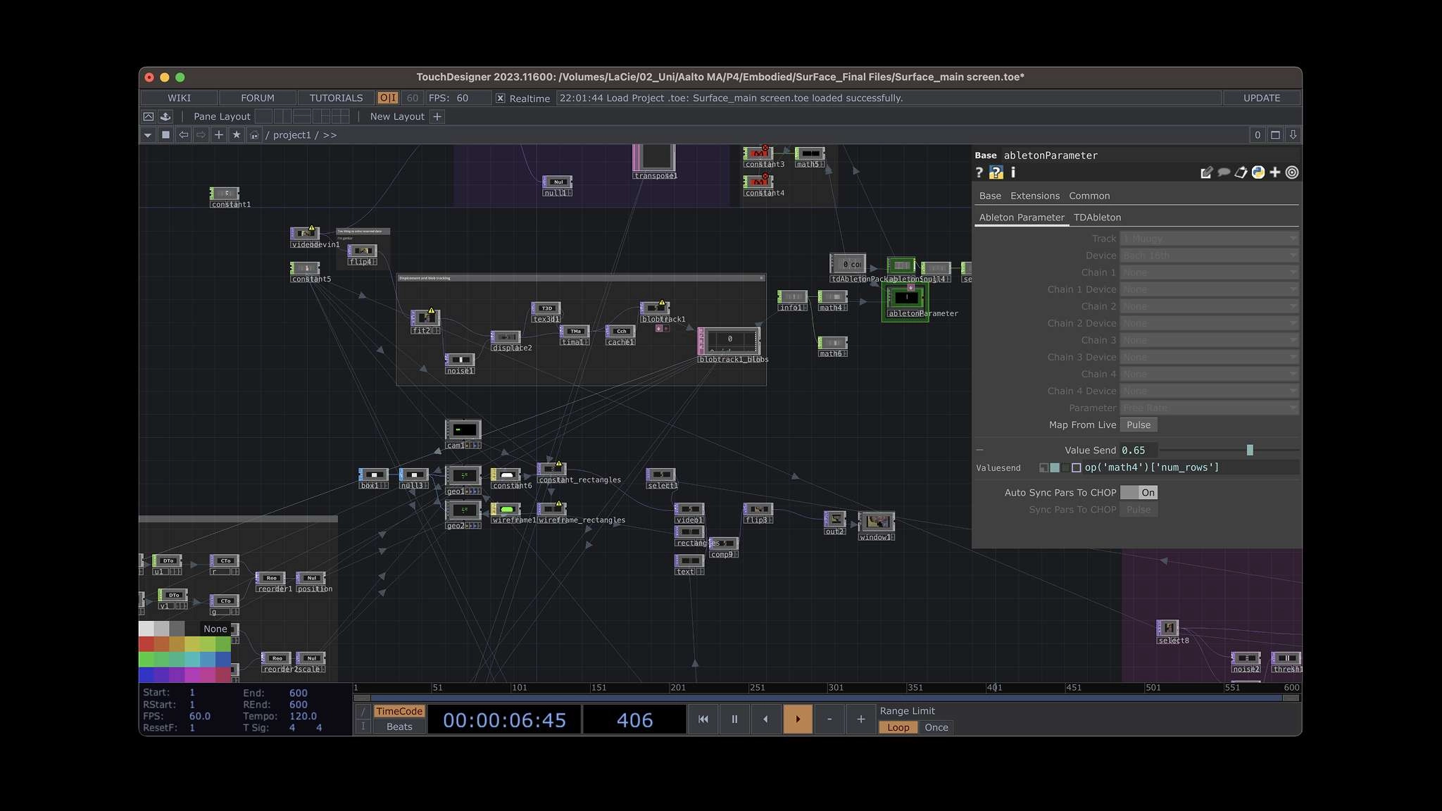 SurFace TouchDesigner processing network